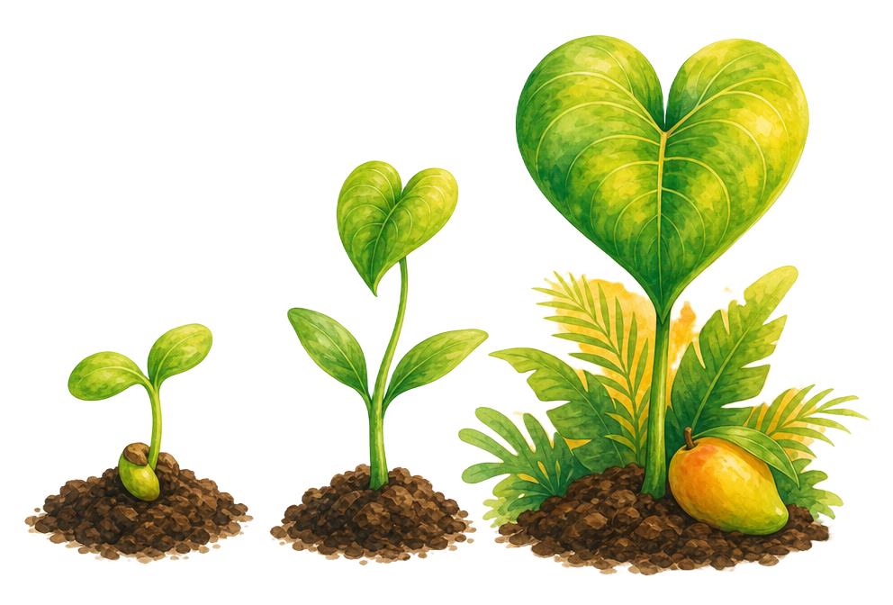 A small seedling growing from a heart, symbolizing the Fruitful Hearts framework