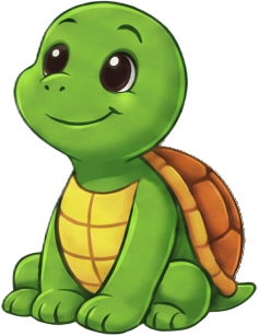 Toby the Turtle sitting quietly with a small hopeful smile