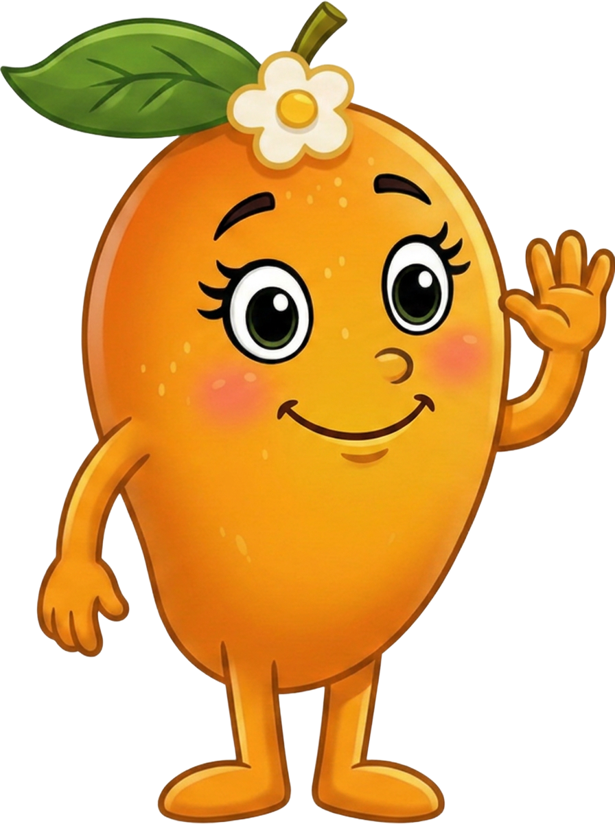 Mia the Loving Mango smiling straight ahead on the beach